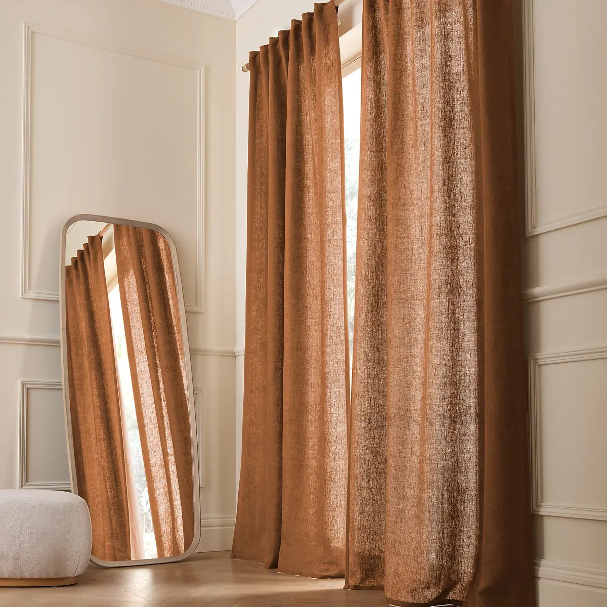 Cedal Heavyweight Linen Curtain with Concealed Tab Top - Tobacco product