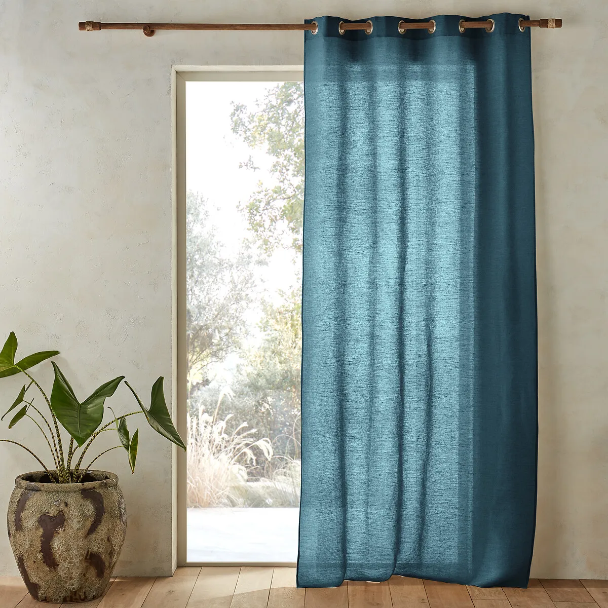 Colin Eyelet Curtain - Peacock Blue, Linen product