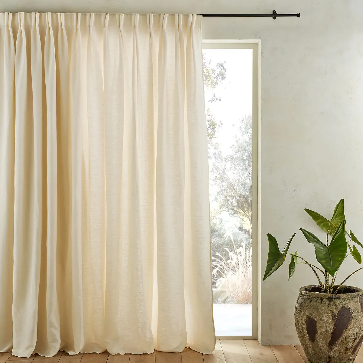 Colin Lined Curtain with Flemish Pleats - White Foam, Linen product