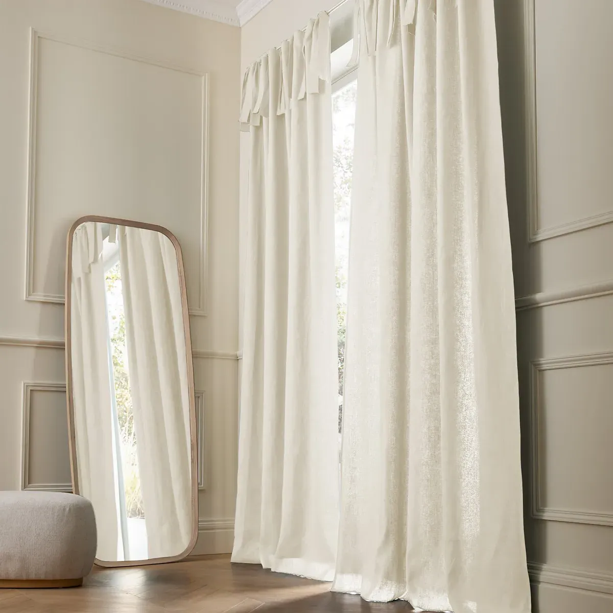 Colin Tab Top Lined Curtain - White, Linen product