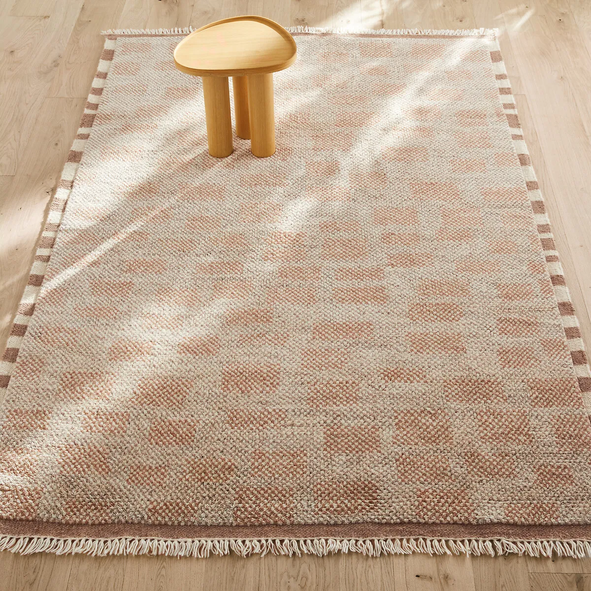 Dalmia Checkerboard Hand-Knotted Rug - Ecru, Wool product