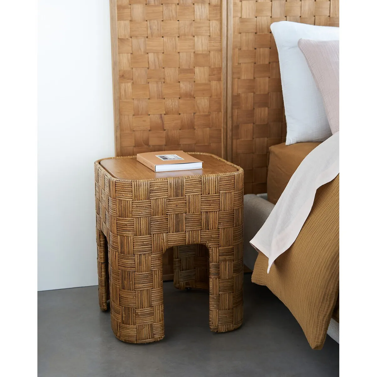 Dhalia Bedside Table - Natural, Solid Teak & Rattan alternate view