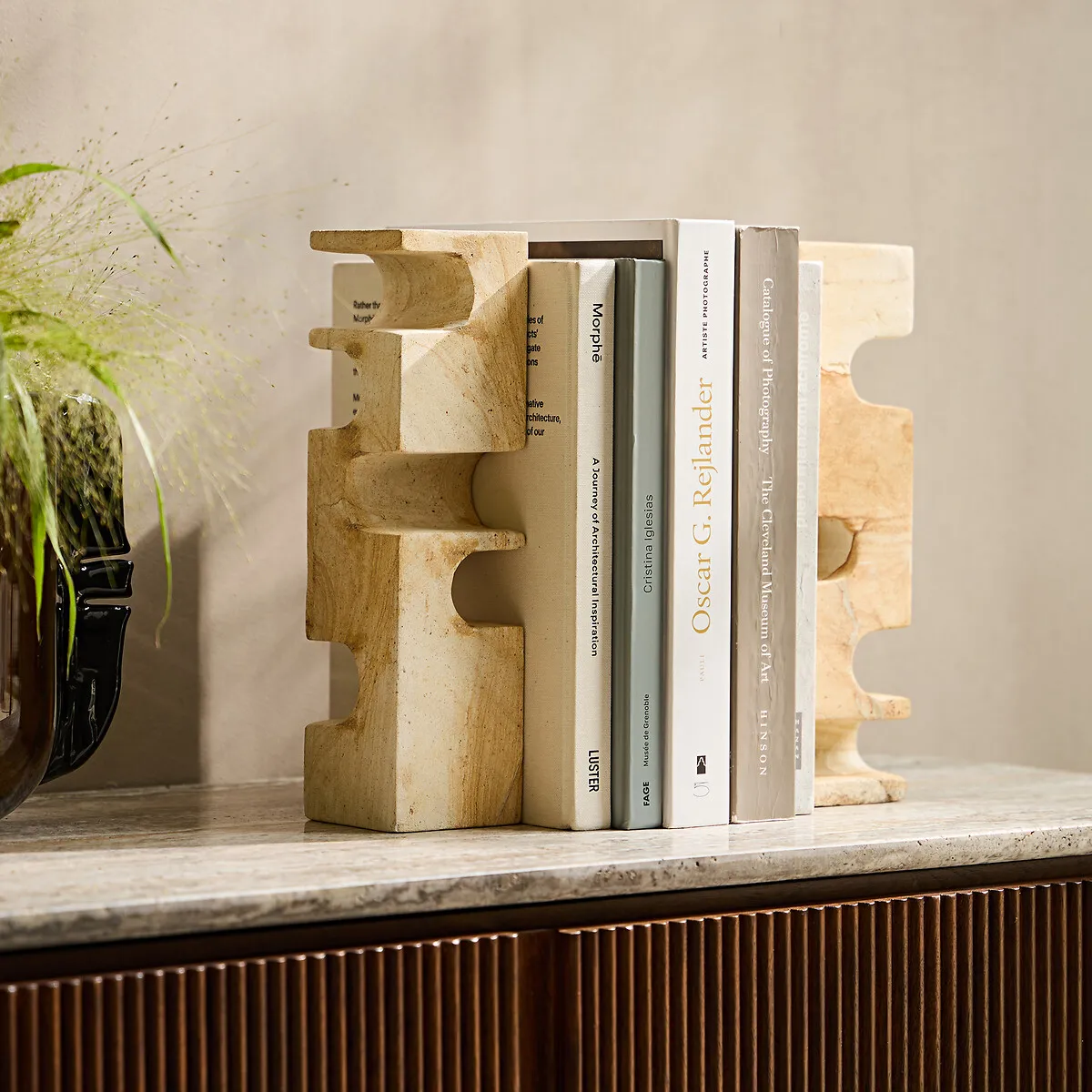 Dhania Set of 2 Bookends - Natural, Travertine alternate view