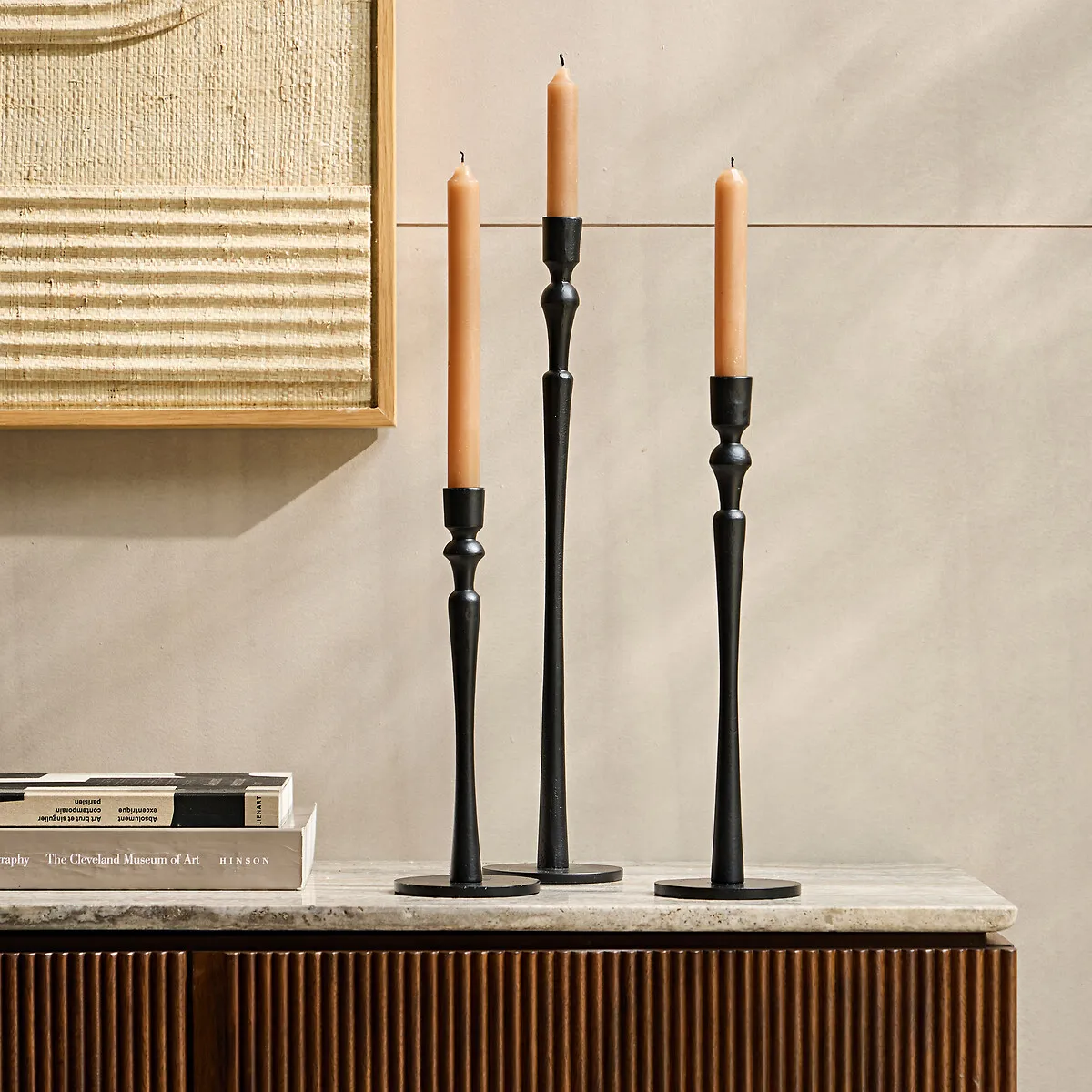 Elans Set of 3 Candlesticks - Black, Cast Aluminium alternate view