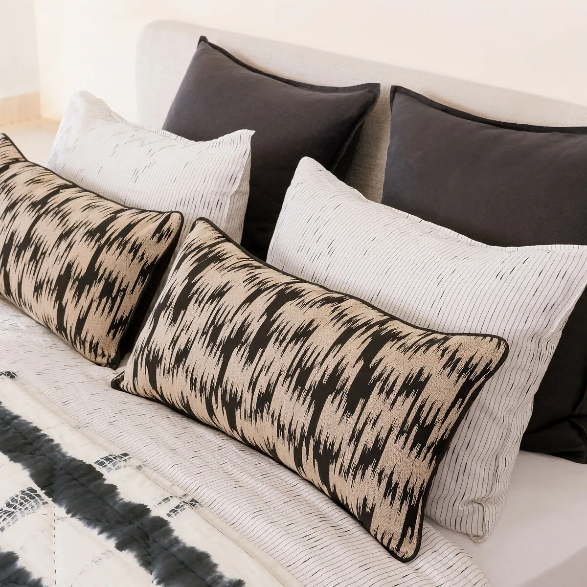Enyo Embroidered Cushion Cover - Beige, Cotton/Linen alternate view