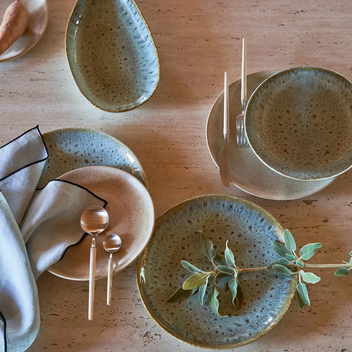 Fara Elongated Dish - Khaki/Blue, Stoneware alternate view