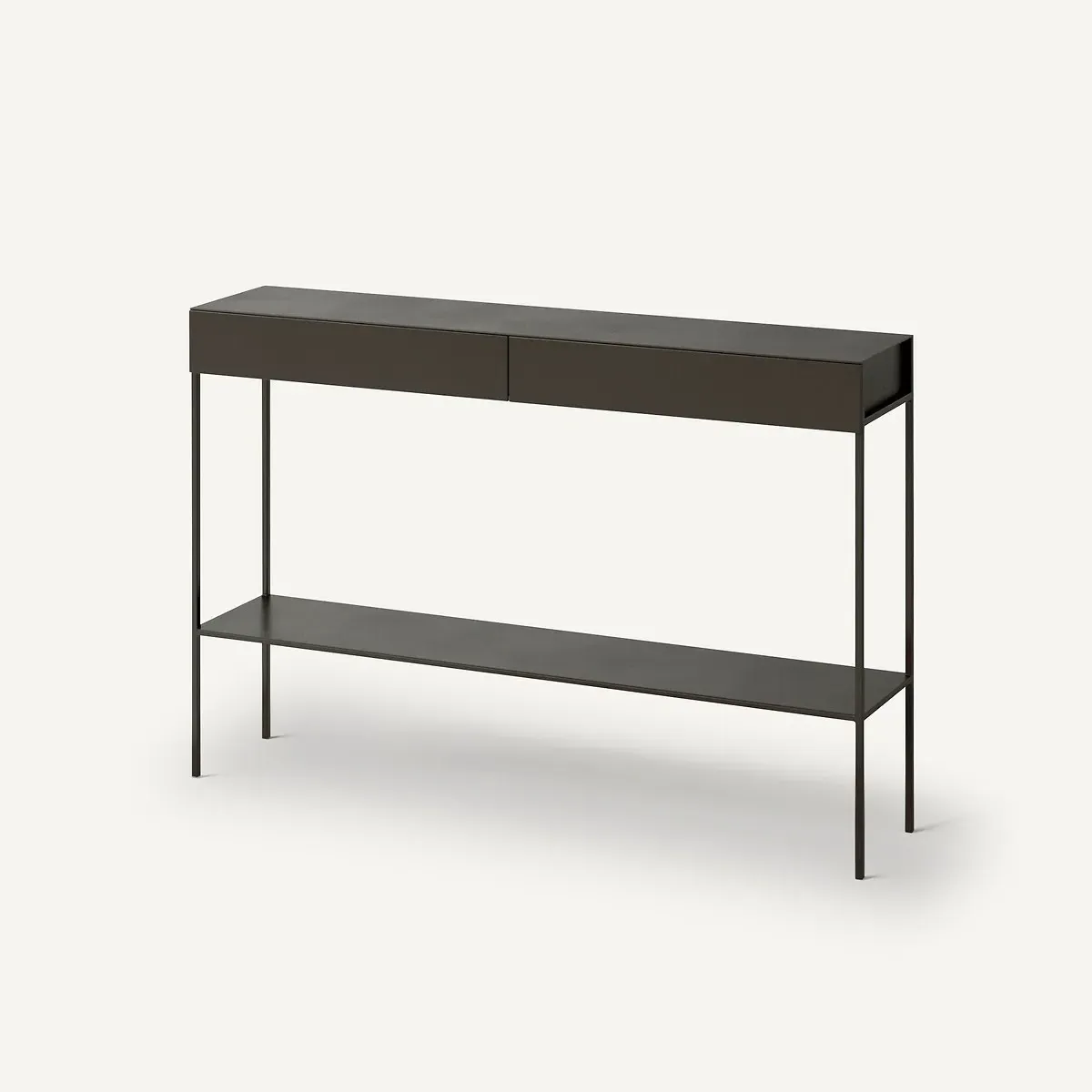 Fébée Two-Tier Console Table with Drawers - Gun Metal, Steel product