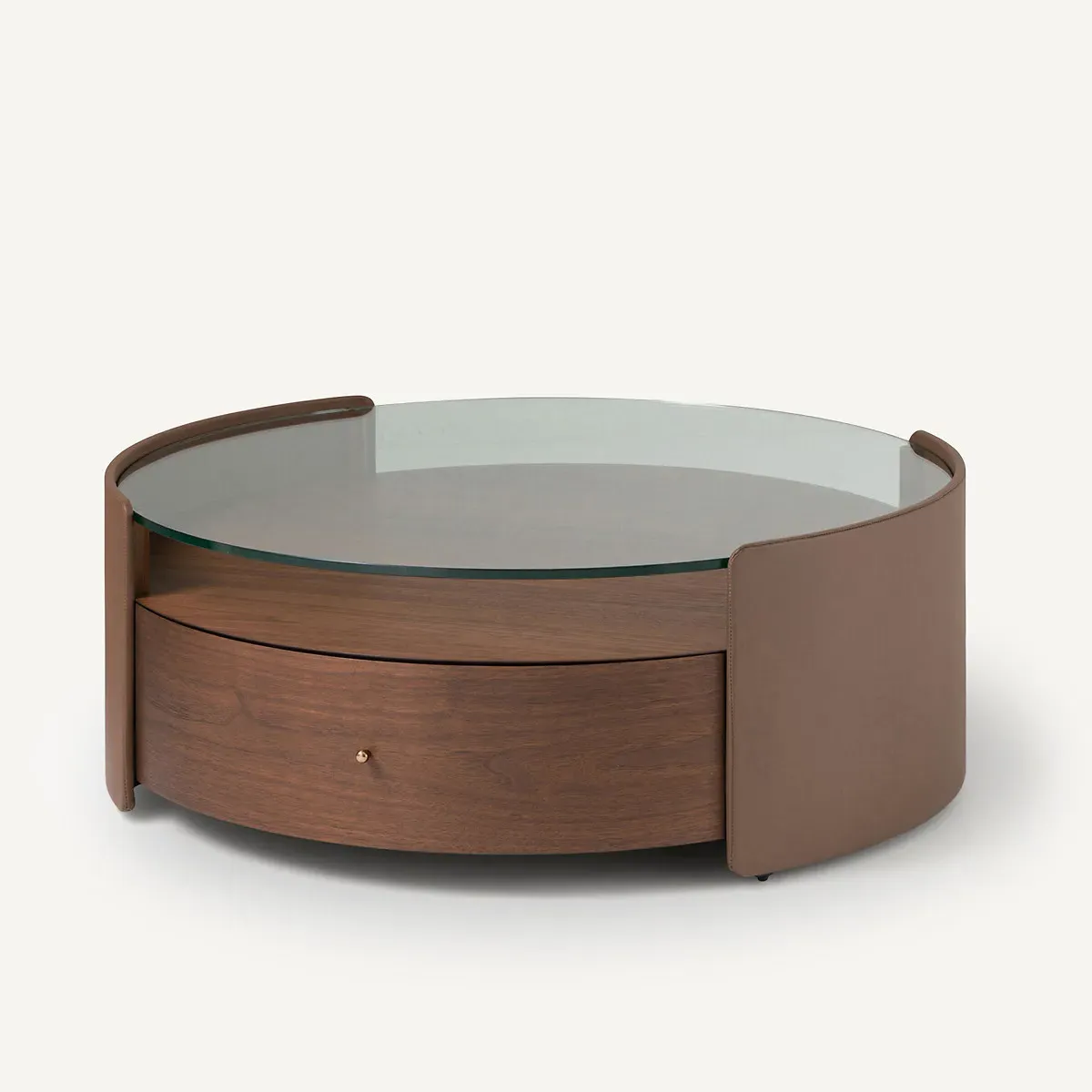 Firmo Round Coffee Table with Storage - Walnut, Leather product