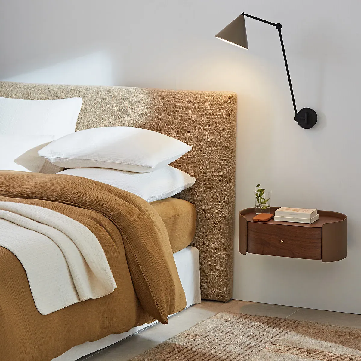 Firmo Suspended Bedside Table - Walnut, Leather alternate view