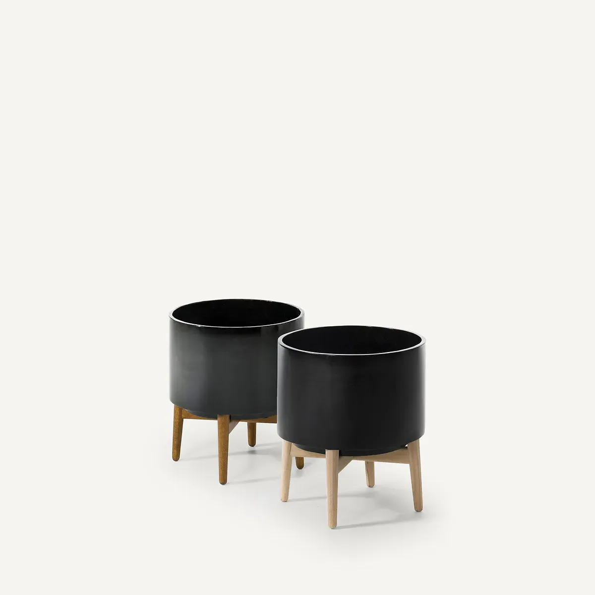 Florian Flower Pot on Wooden Stand H42cm - Black, Terracotta alternate view