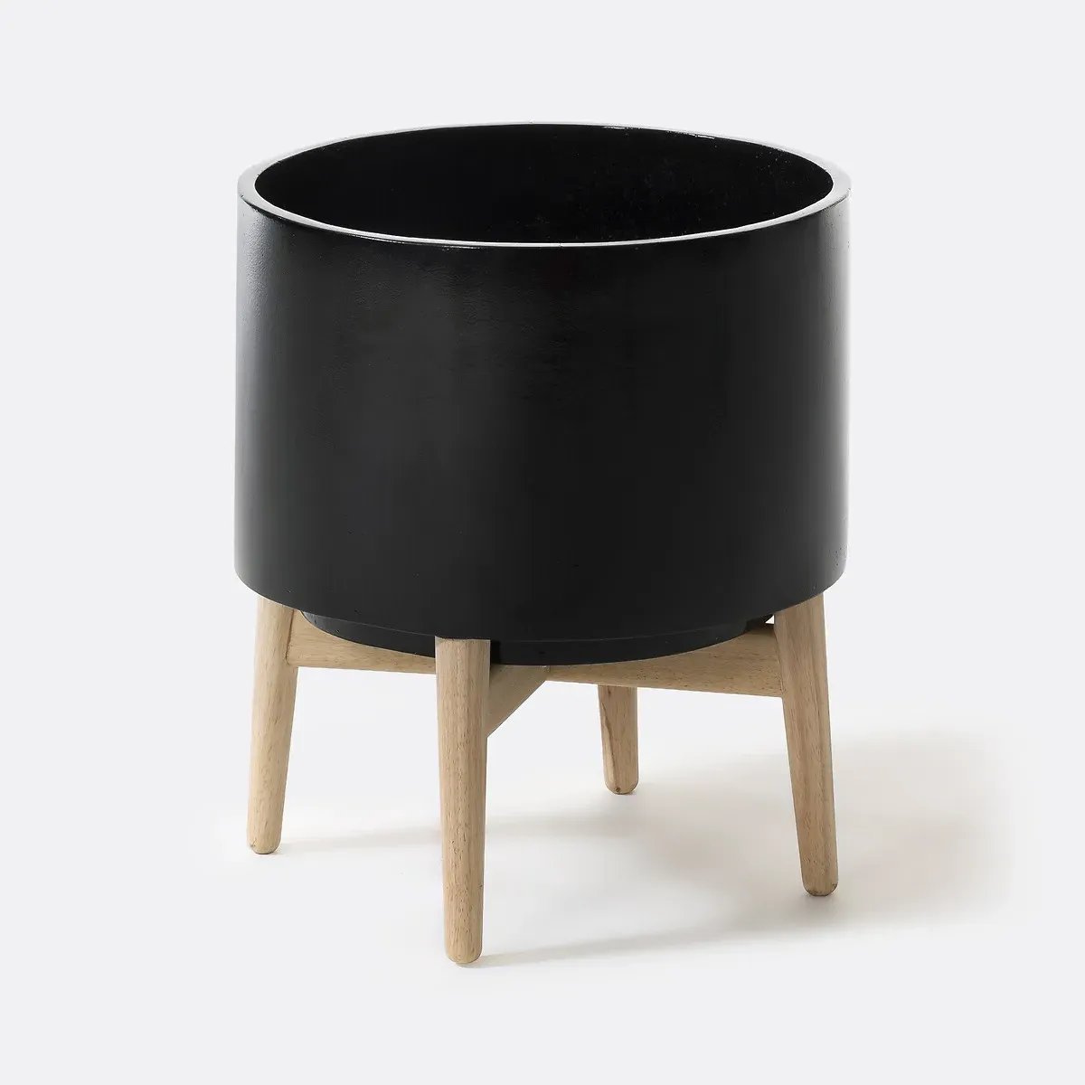 Florian Flower Pot on Wooden Stand H42cm - Black, Terracotta product