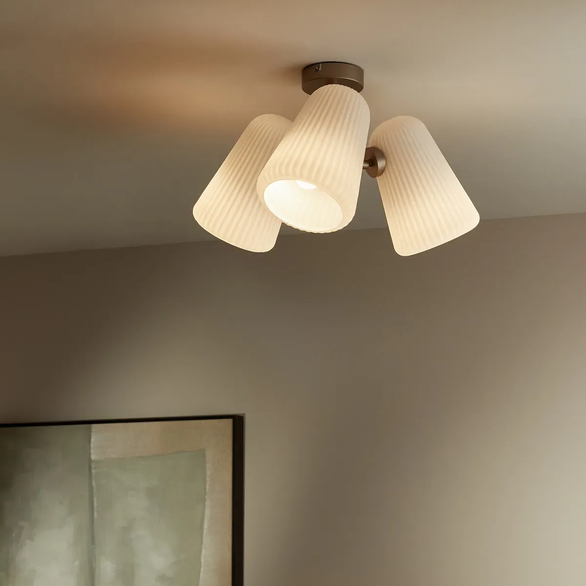 Fosca Fluted 3-Light Ceiling Light - Opaline, Iron alternate view