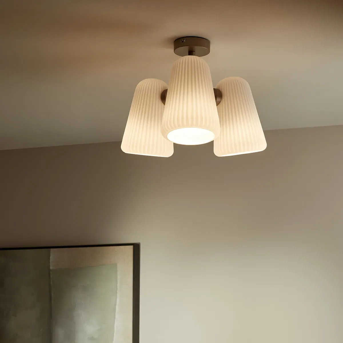 Fosca Fluted 3-Light Ceiling Light - Opaline, Iron product