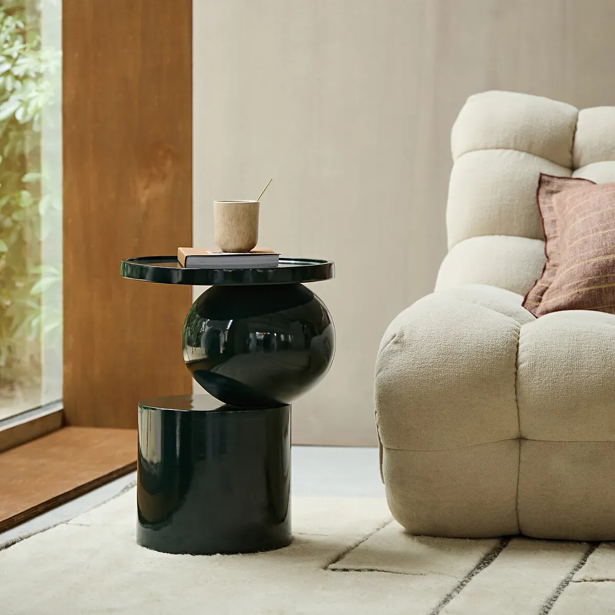Glossy Round Side Table - Prussian Green, Acacia alternate view