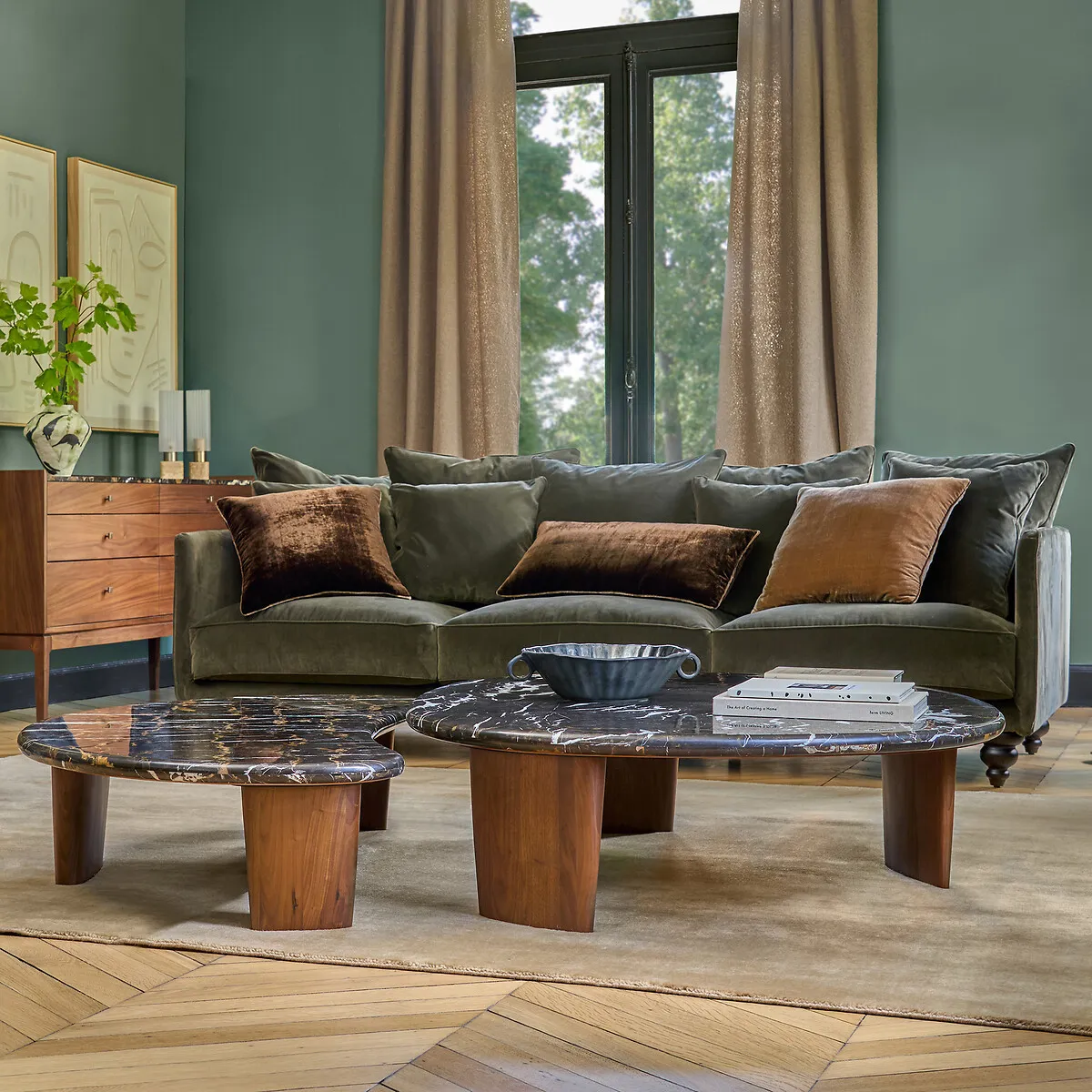 Guimel Pebble Coffee Table - Amber Marble, Walnut alternate view