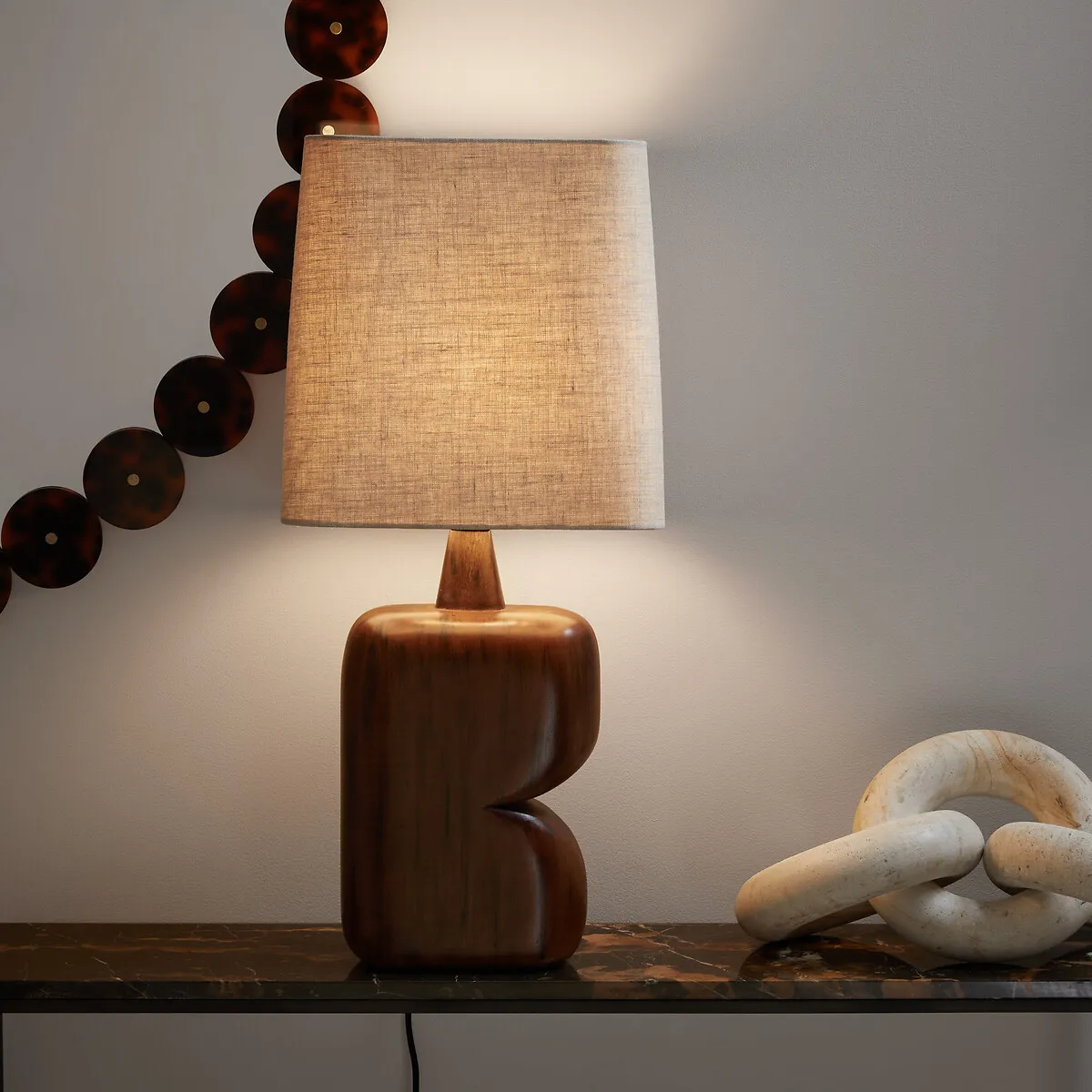 Gyra Table Lamp with Linen Shade - Walnut, Mango Wood product