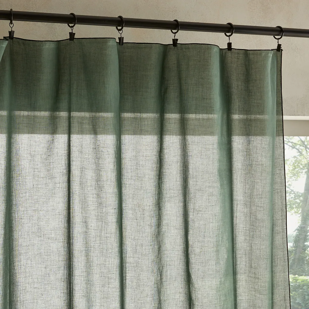 Halka Sheer Curtain Panel - Pine Green, Organic Cotton Voile alternate view
