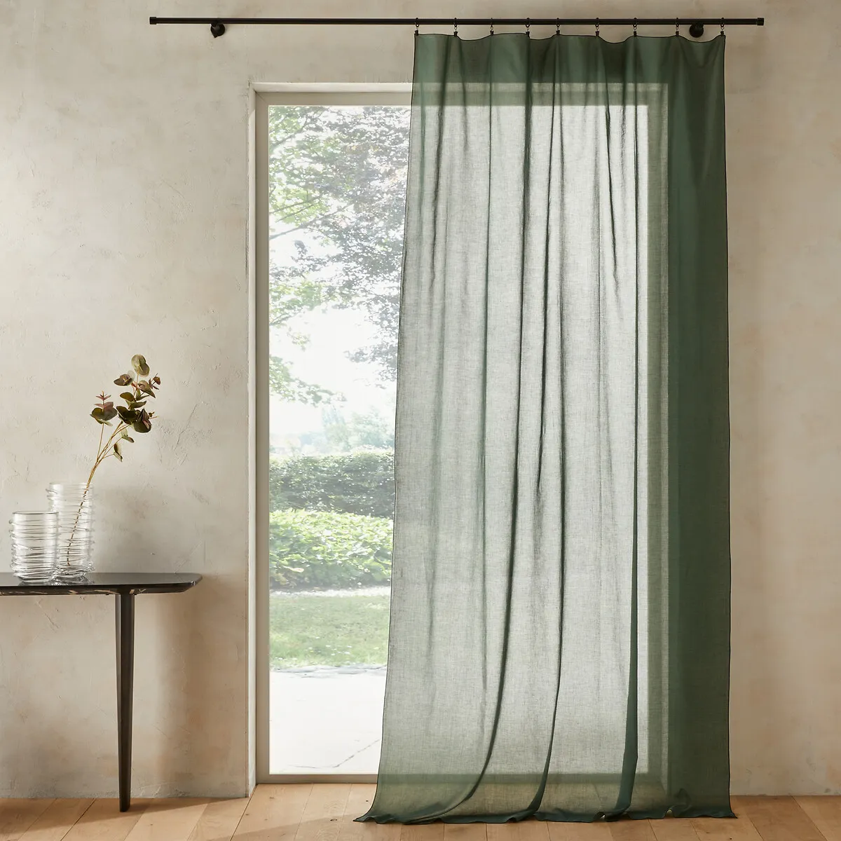 Halka Sheer Curtain Panel - Pine Green, Organic Cotton Voile product