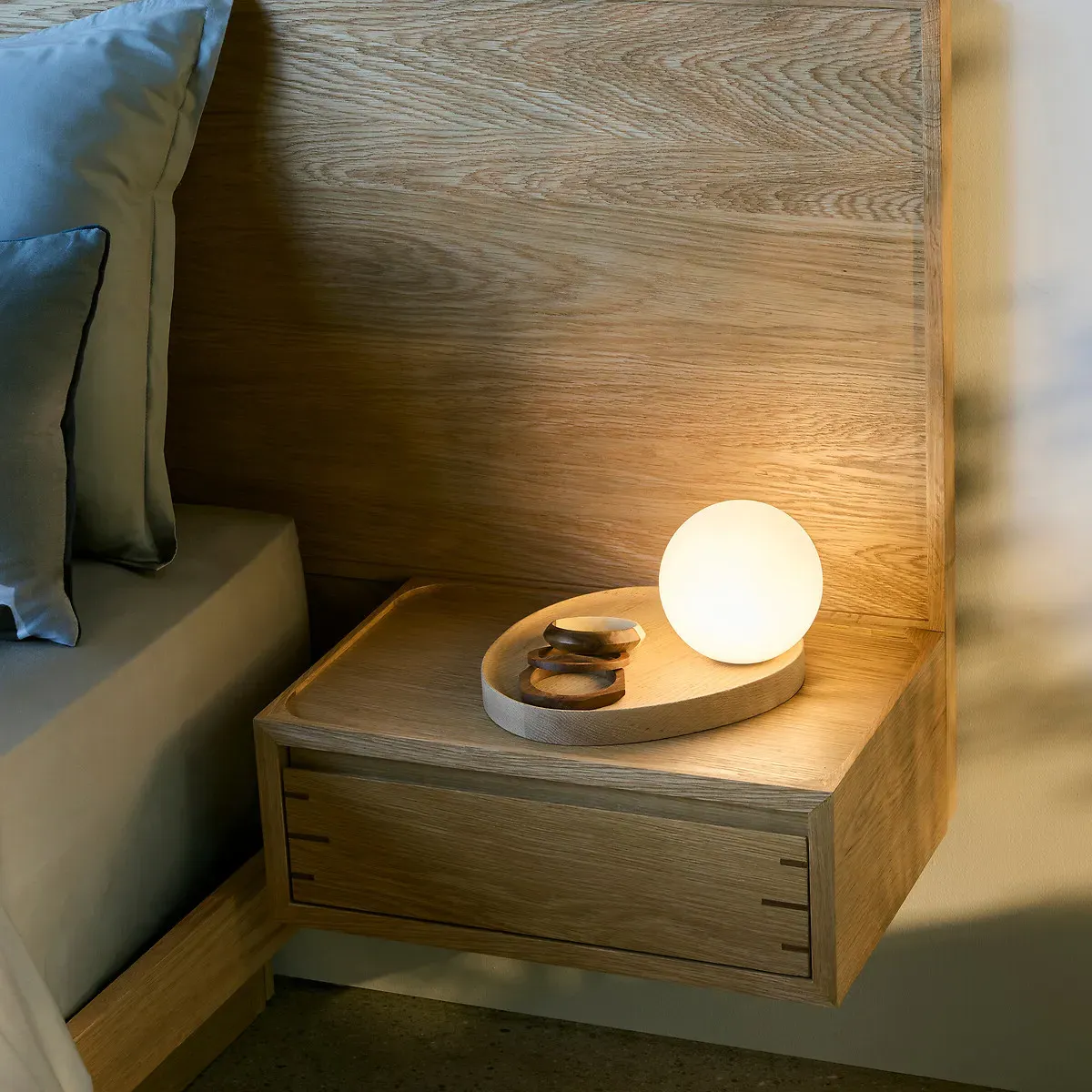 Hannasta Globe Table Lamp - Oak, Opaline Glass alternate view