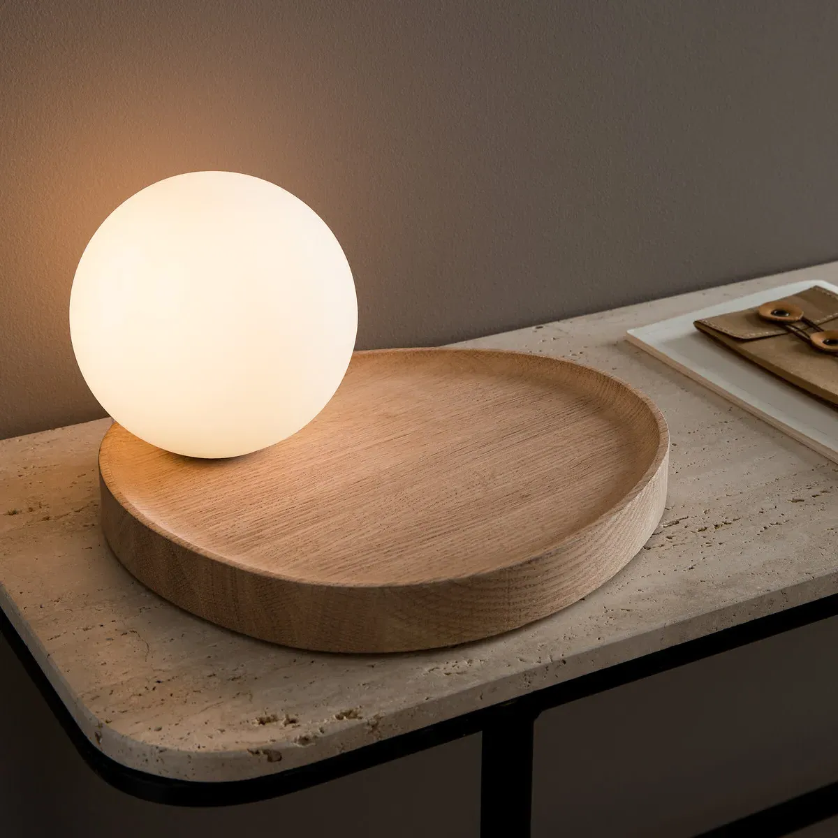 Hannasta Globe Table Lamp - Oak, Opaline Glass product