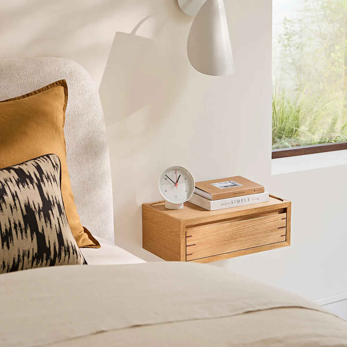 Hibashi Wall-Mounted Bedside Table with Drawer - Natural Oak alternate view