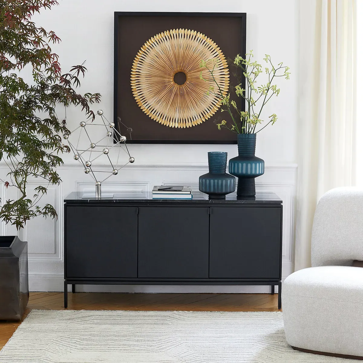 Hitha Sideboard - Black Marble, Metal alternate view