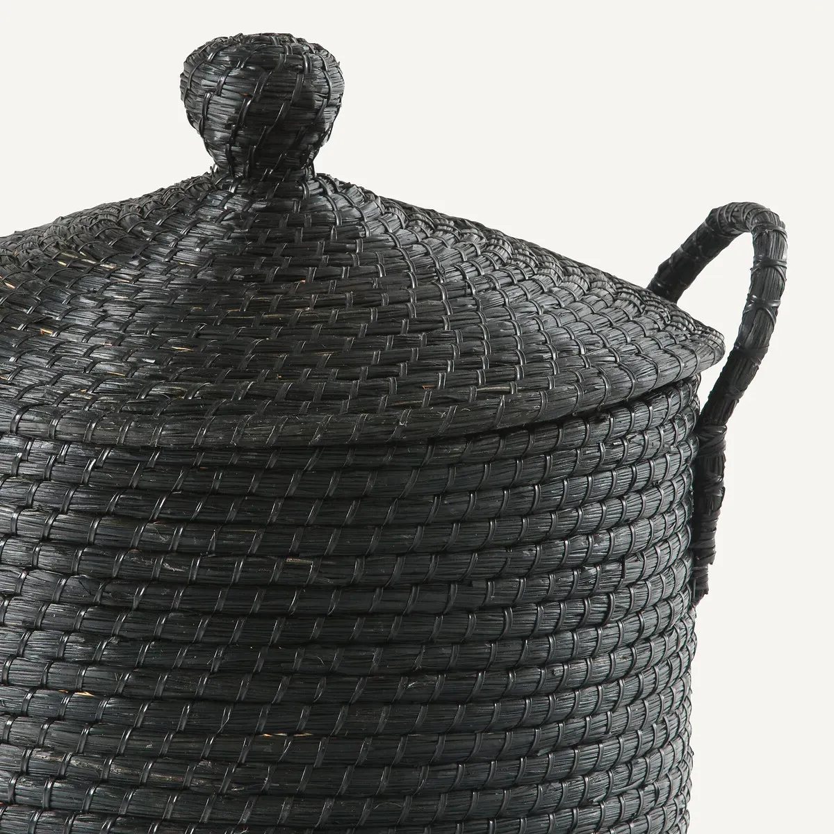 Honoka Braided Laundry Basket with Lid - Black, Rice Straw alternate view