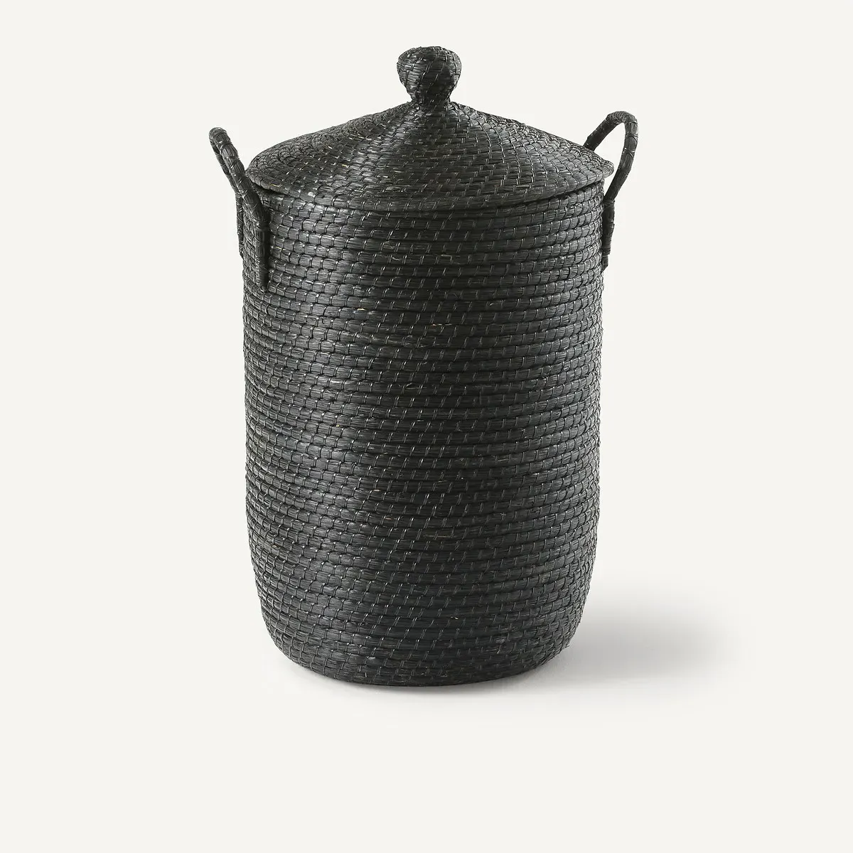 Honoka Braided Laundry Basket with Lid - Black, Rice Straw product