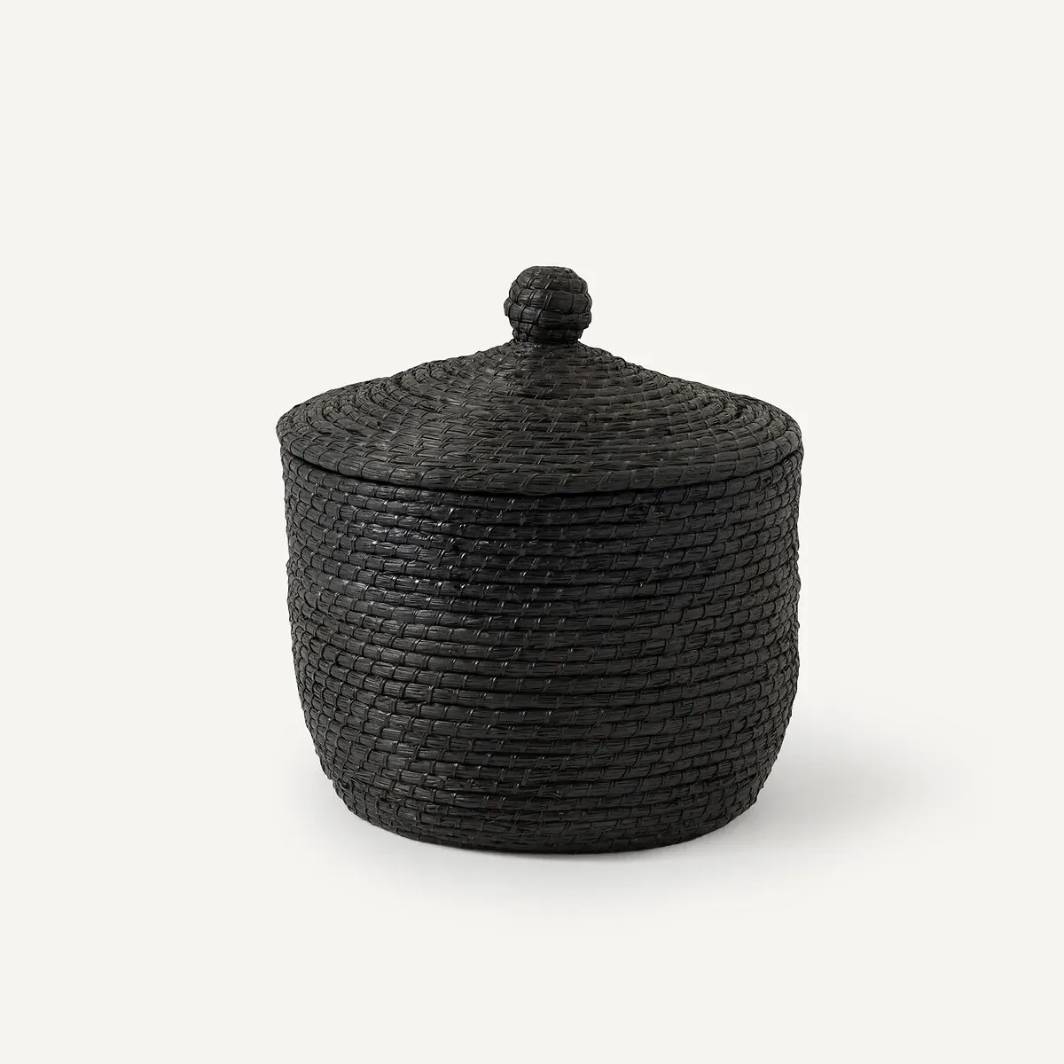 Honoka Round Basket with Lid - Black, Straw alternate view