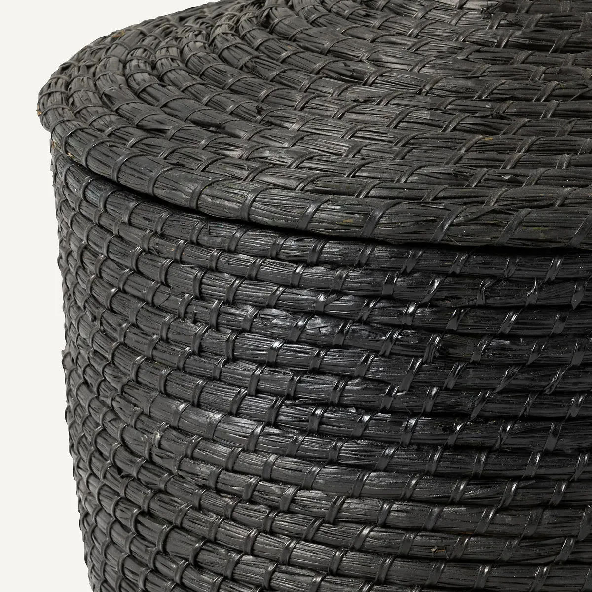 Honoka Round Basket with Lid - Black, Straw product