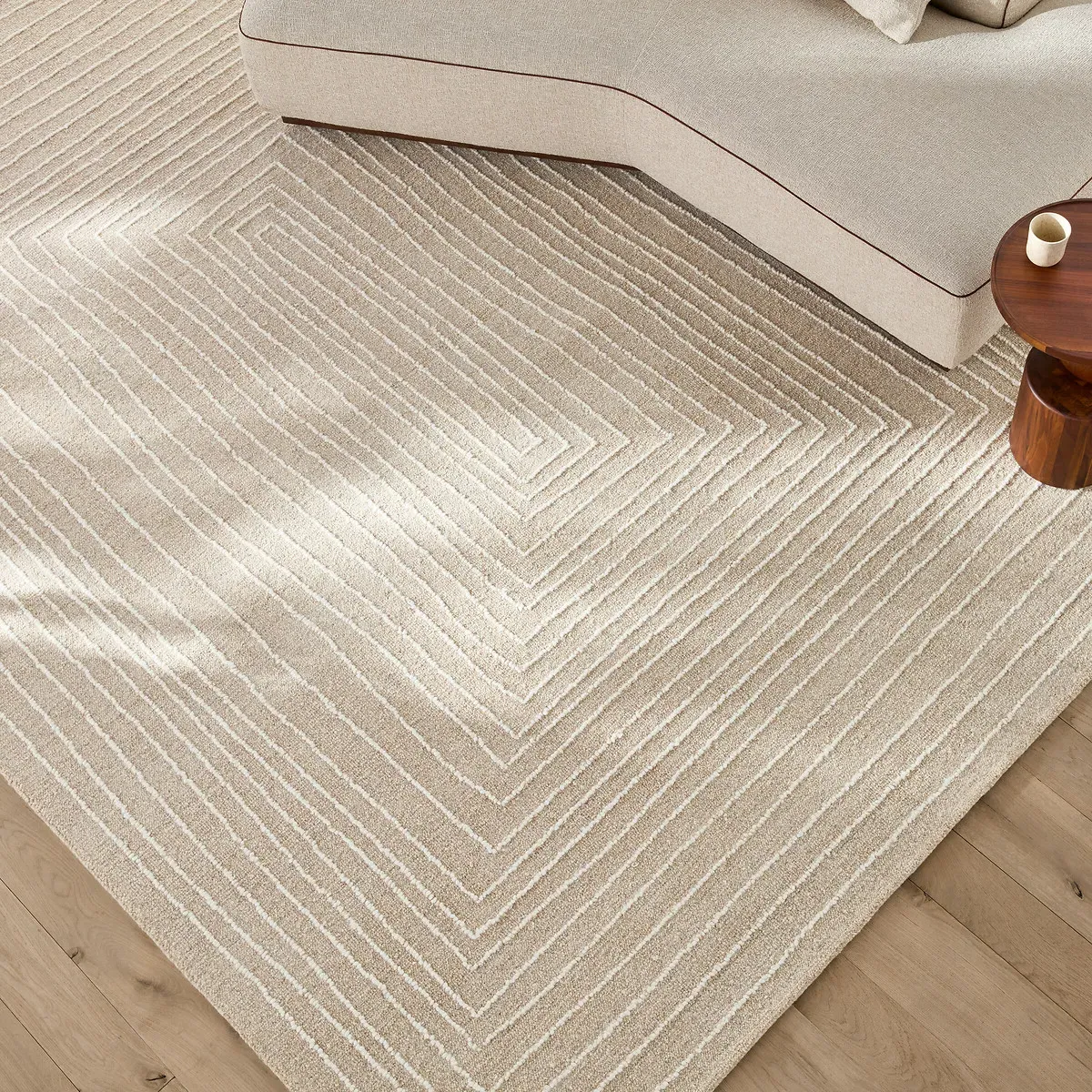 Ikar Embroidered Hand-Tufted Rug - Ecru, Wool product