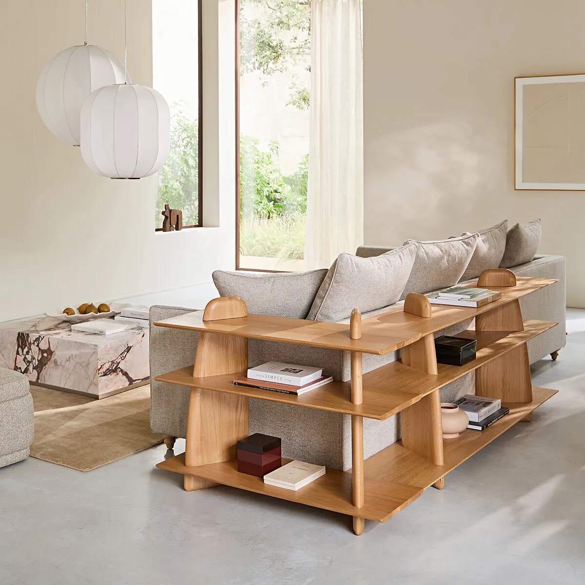 Iloss Small Low Bookcase - Natural Oak, Solid Oak alternate view