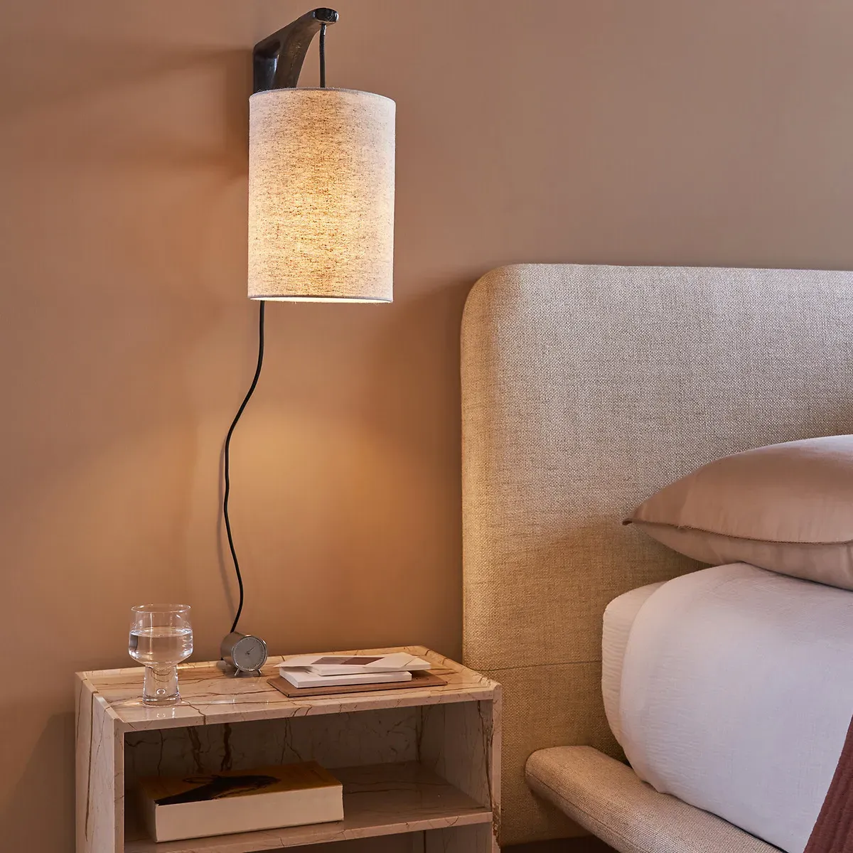 Jakomé Wall Light with Linen Shade - Aged Bronze alternate view
