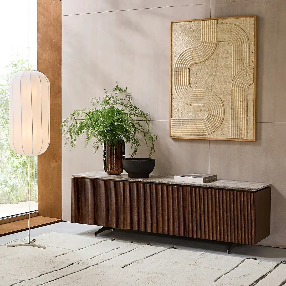 Jakto TV Stand with Storage - Walnut, Travertine alternate view