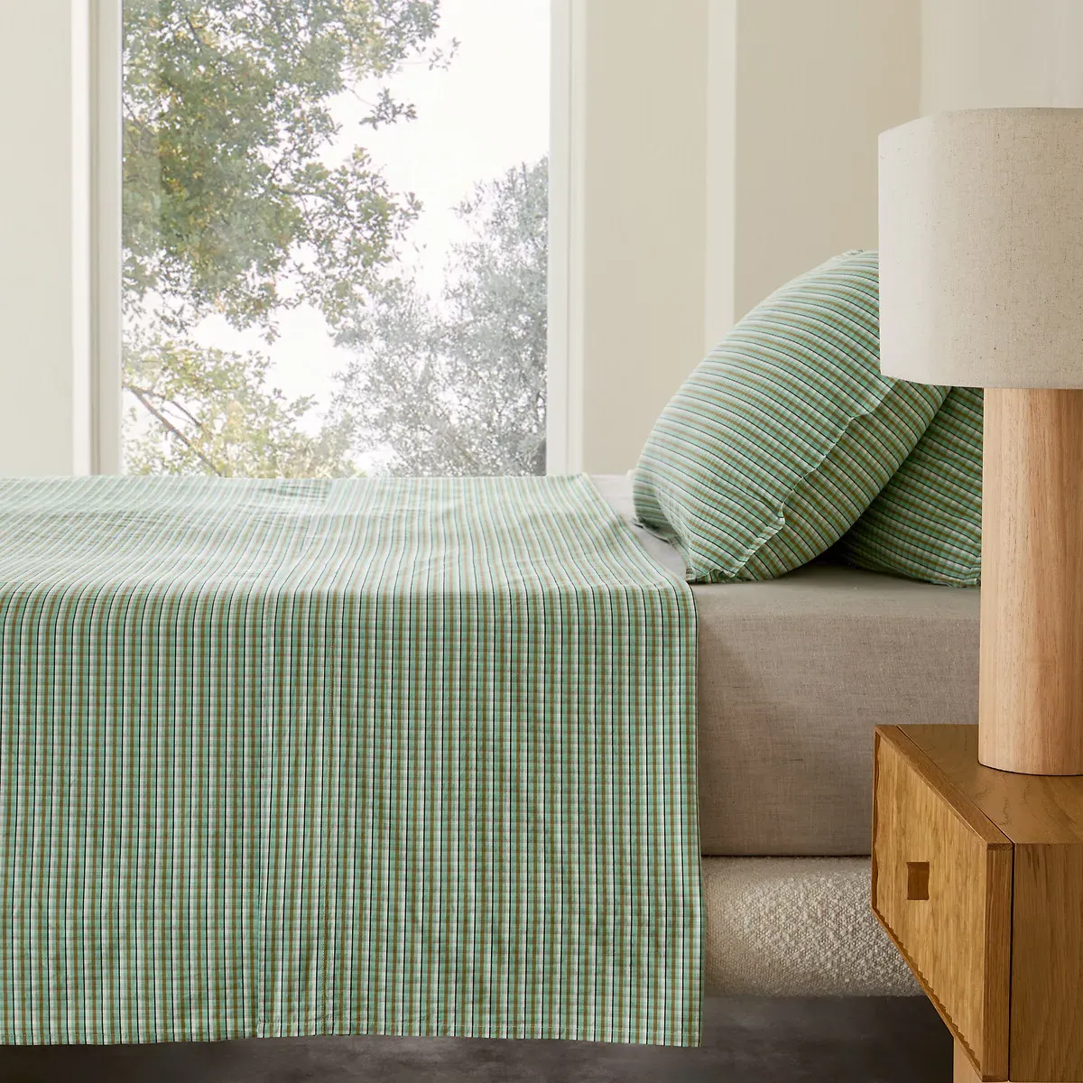 Jaliani Flat Sheet - Mint Check, Washed Cotton Percale product