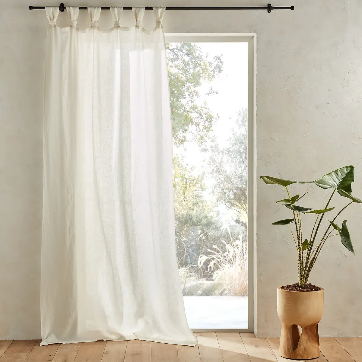 Jaliska Single Curtain with Tab Top - White, Linen product