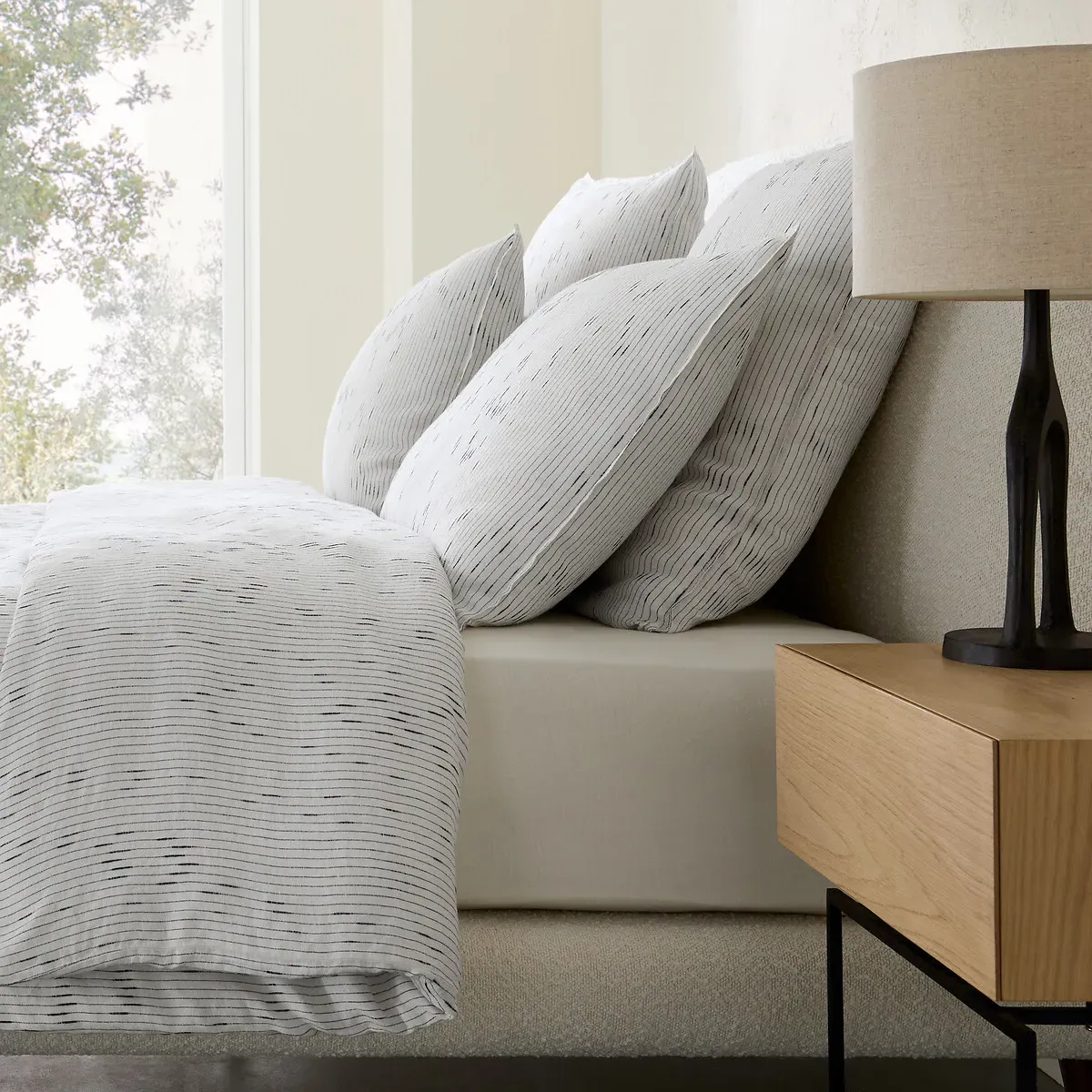 Joselia Pillowcase - Ecru Navy Blue Striped, Washed Linen Blend product