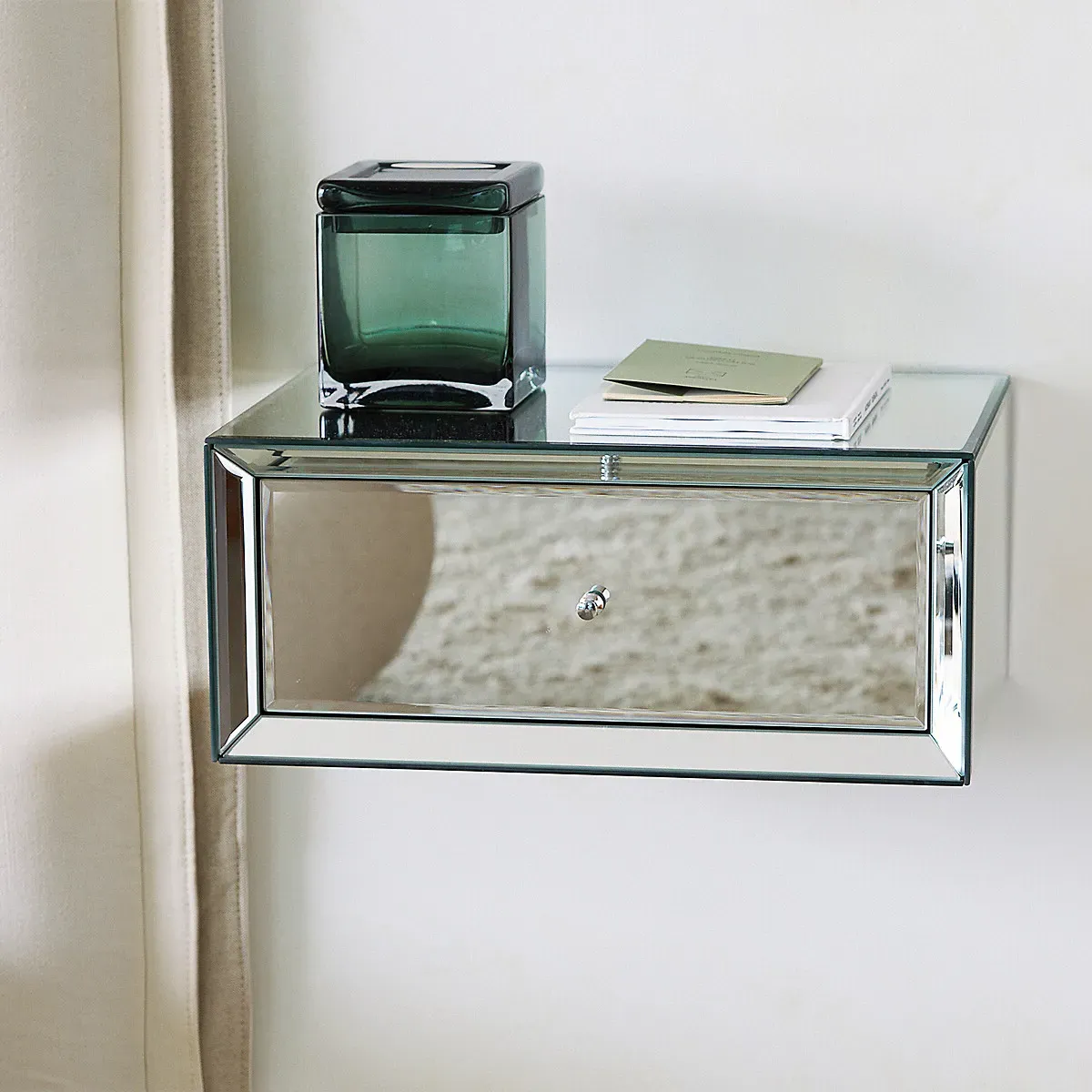 Khonsou Wall-Mounted Bedside Table - Mirrored, MDF alternate view