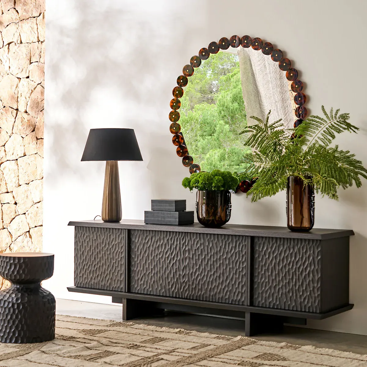 Kioo Round Wall Mirror - Brown, Acetate Resin alternate view