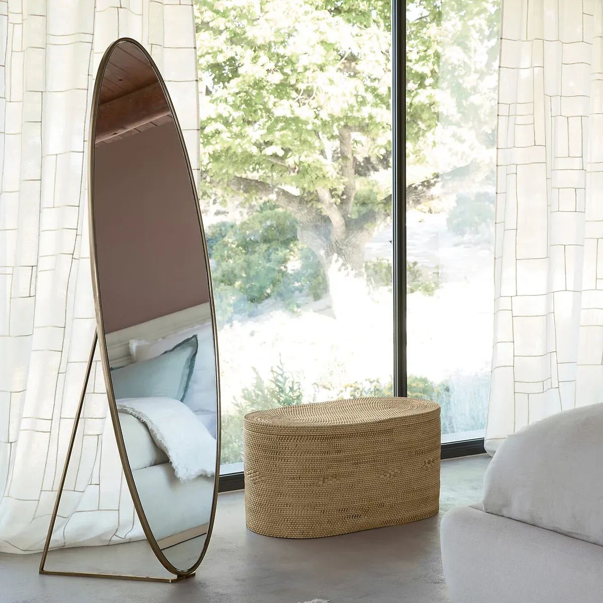 Koban Oval Standing Mirror - Brass, Metal alternate view