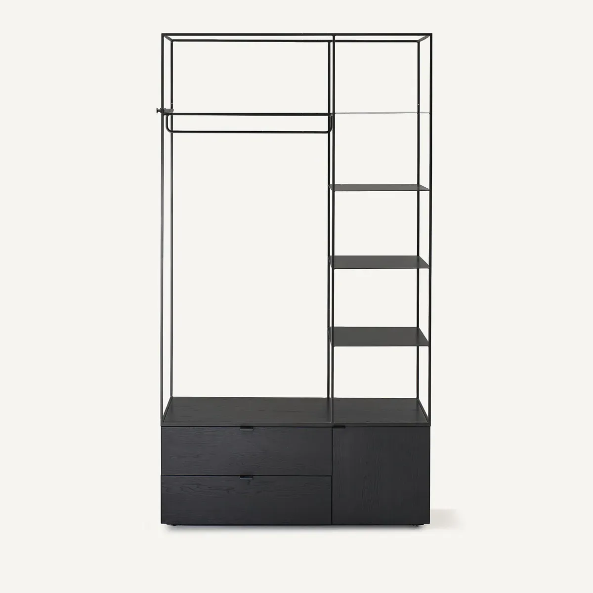 Kolya Open Wardrobe with Drawers - Black, Iron & Elm Veneer alternate view