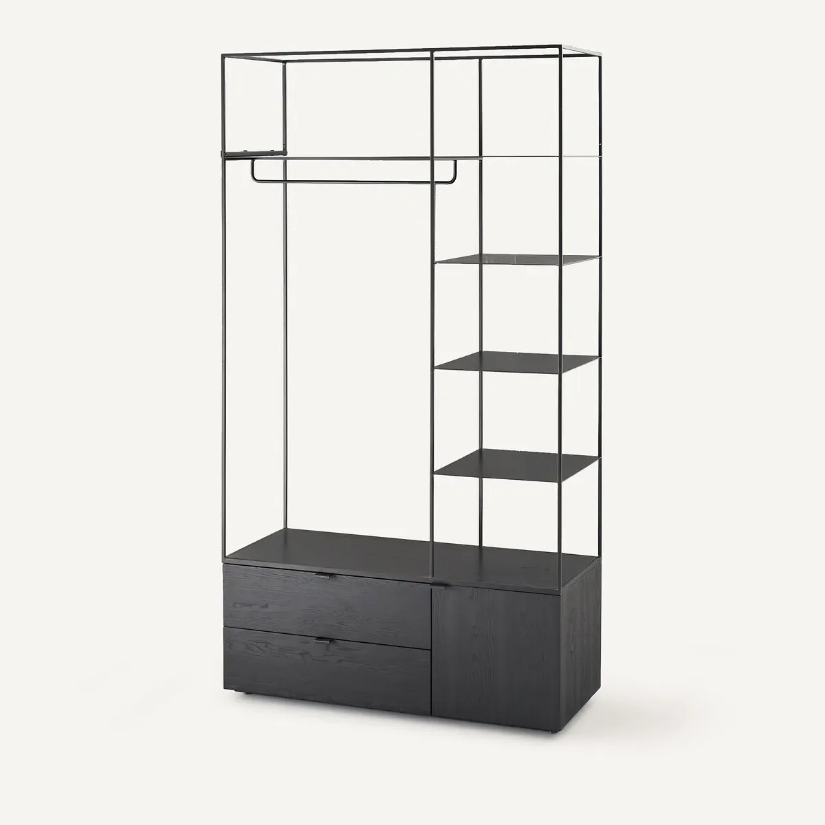 Kolya Open Wardrobe with Drawers - Black, Iron & Elm Veneer product