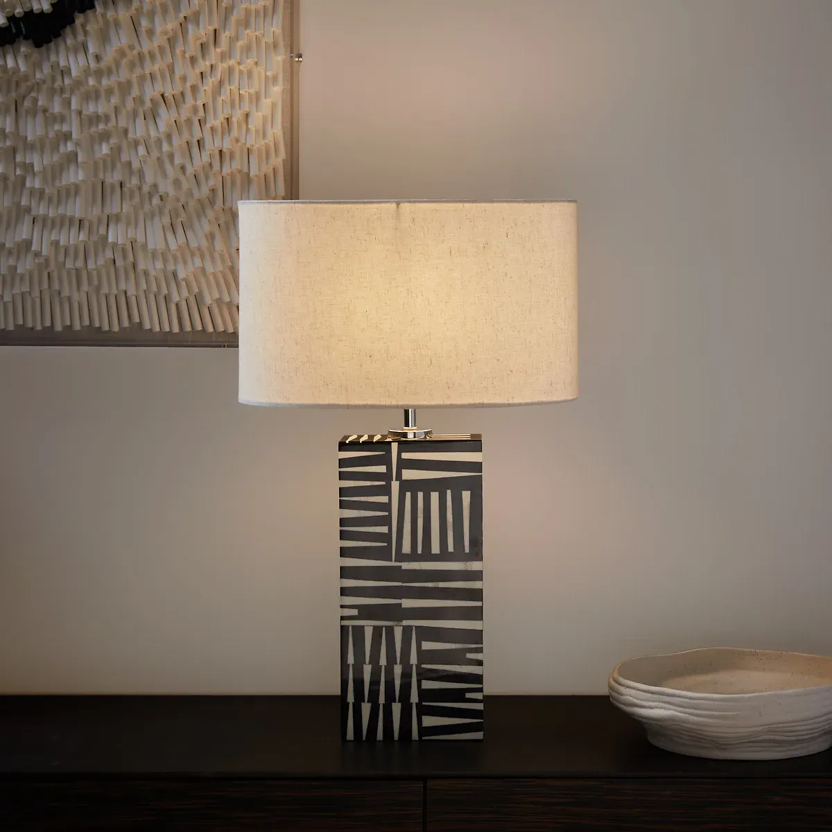 Kucha Table Lamp - Black & White, Resin product