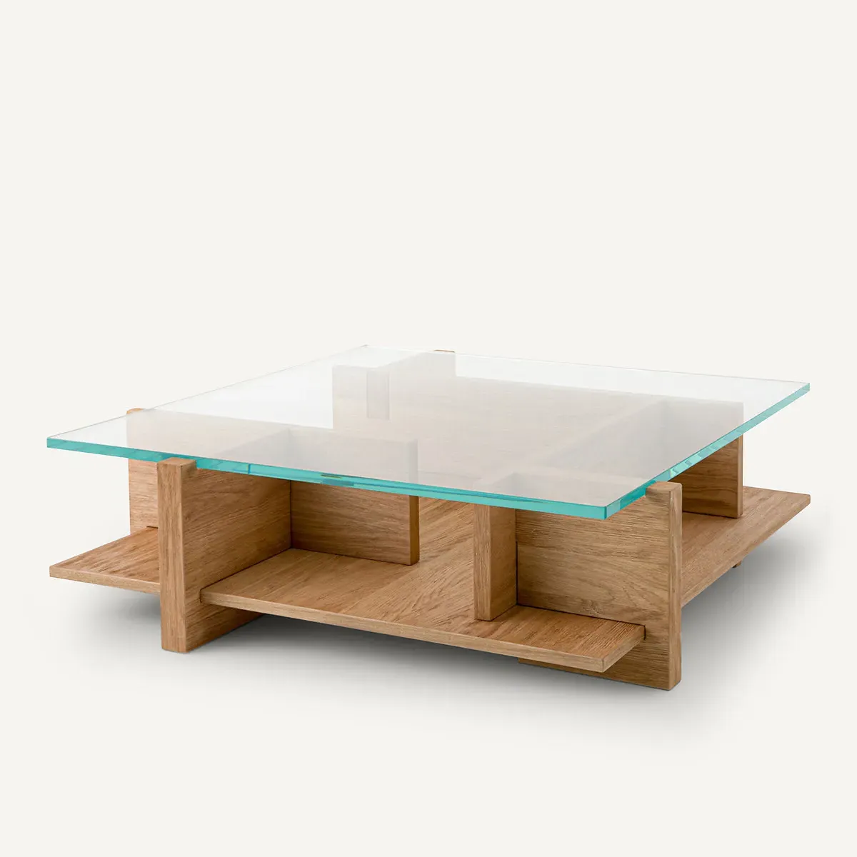 Laby Square Coffee Table with Glass Top - Oak, MDF Veneer product