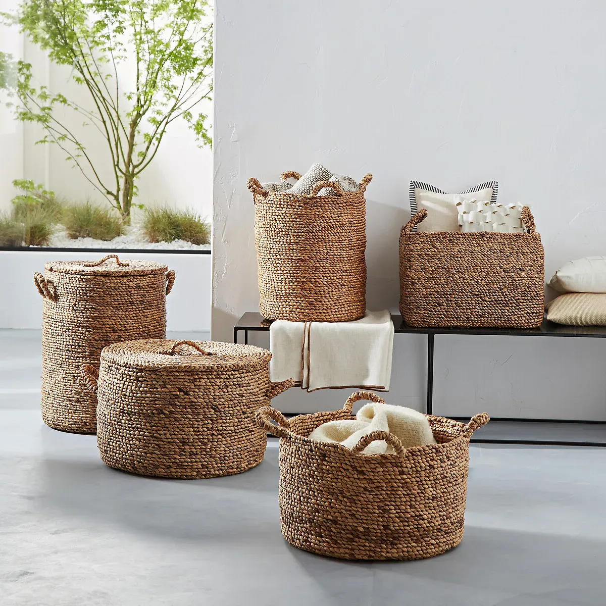 Lian Round Storage Basket with Lid - Natural, Water Hyacinth alternate view