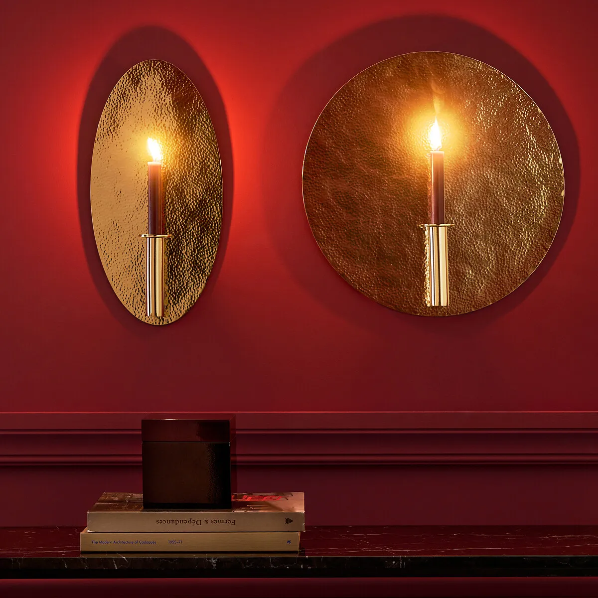 Lunou Oval Wall Sconce with Candle Holder - Brass alternate view