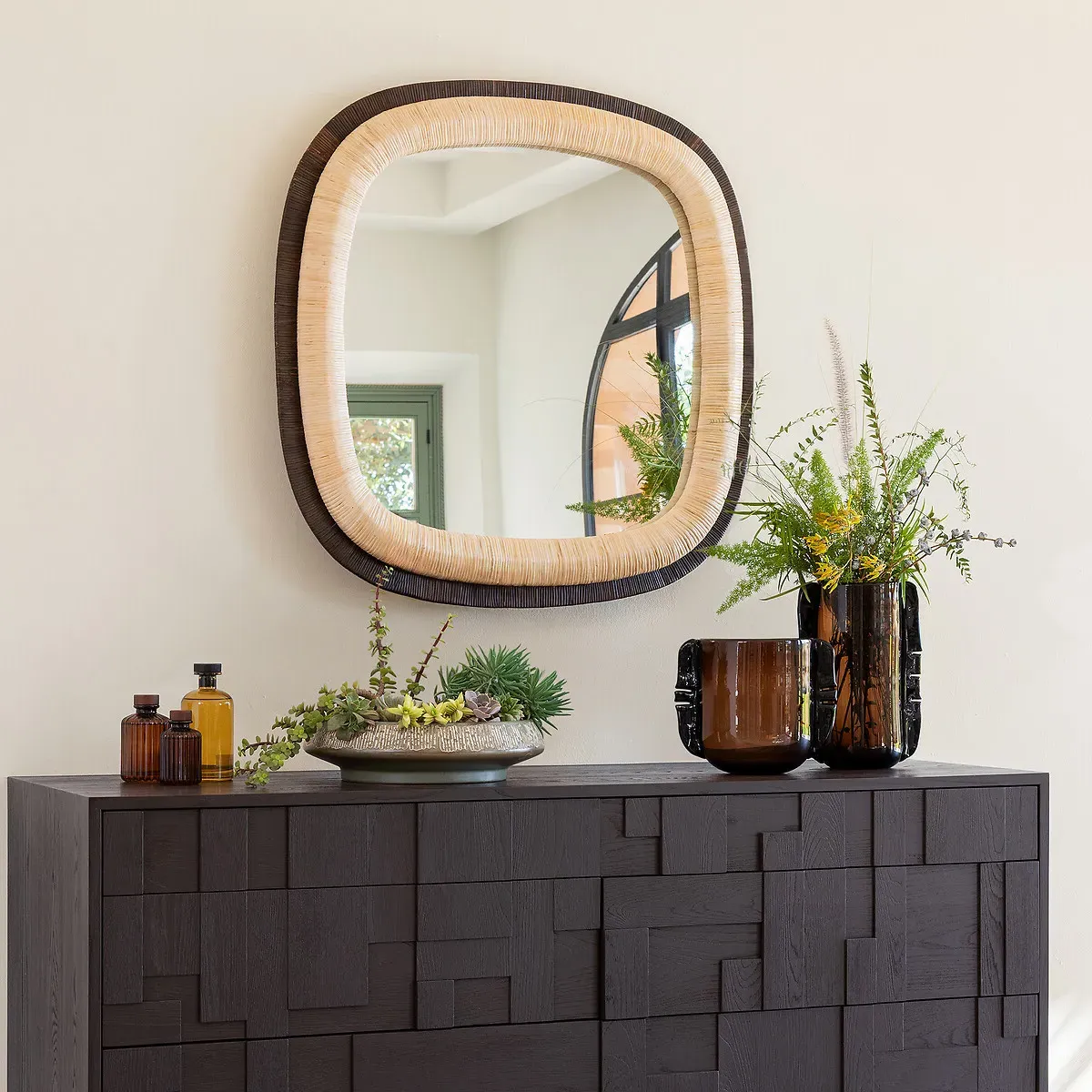 Mae Two-Tone Square Mirror - Natural, Rattan alternate view