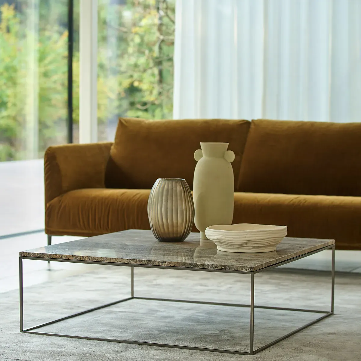 Mahaut Coffee Table - Grey Travertine, Metal alternate view