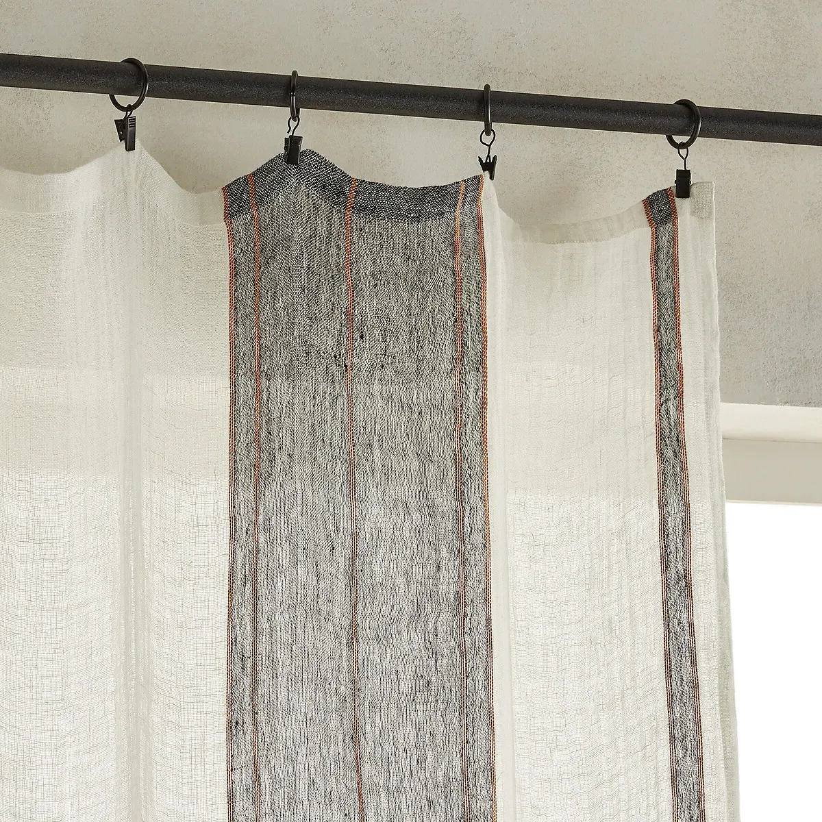 Mangilano Striped Voile Curtain Panel - Coffee, Linen alternate view