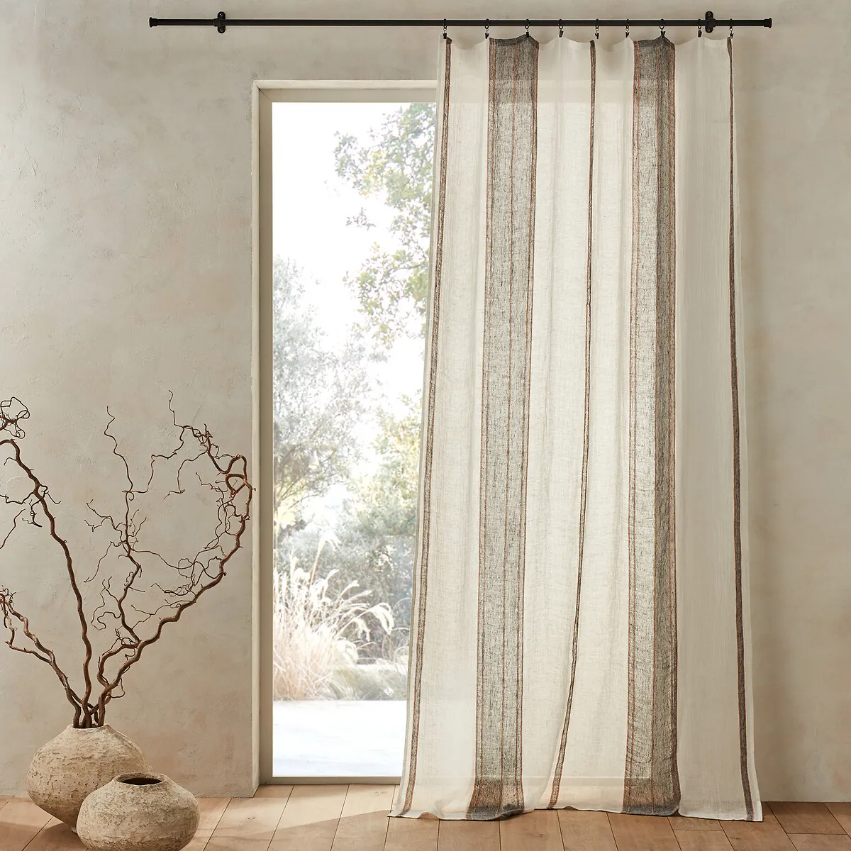 Mangilano Striped Voile Curtain Panel - Coffee, Linen product